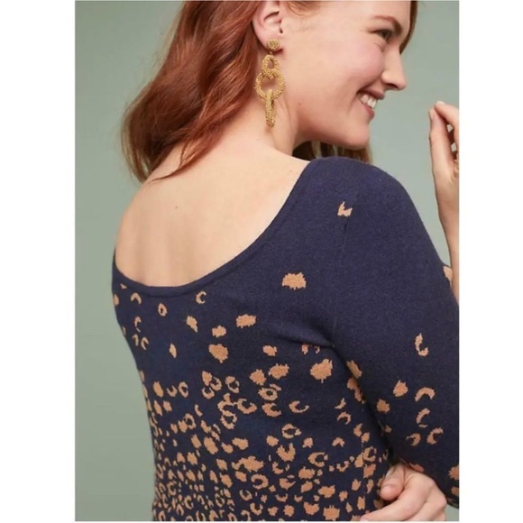 Maeve By Anthropologie Blue Leopard Mini Shift Pullover Sweater Dress - Picture 11 of 12